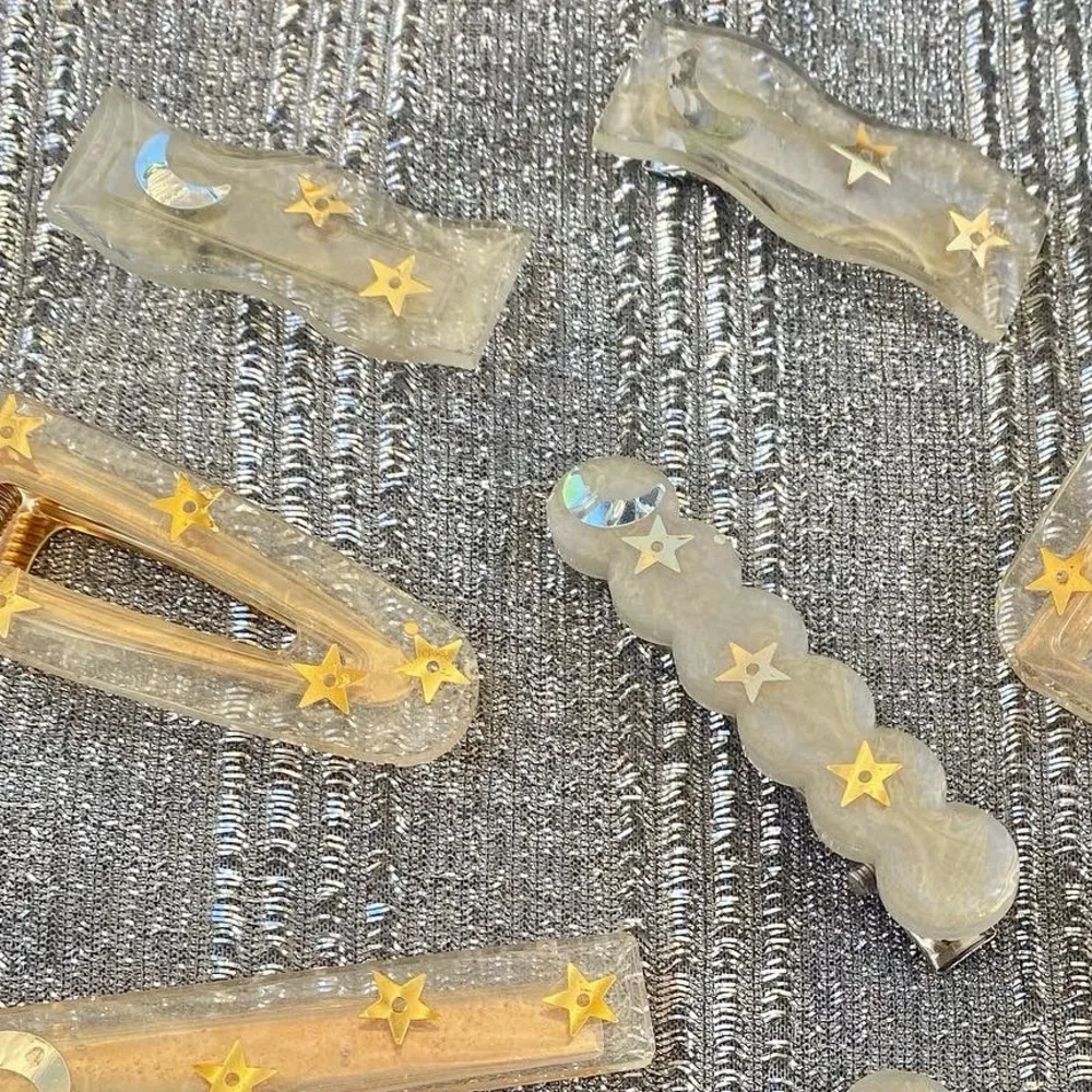 Moon and Star Glitter Mini Hair Clips